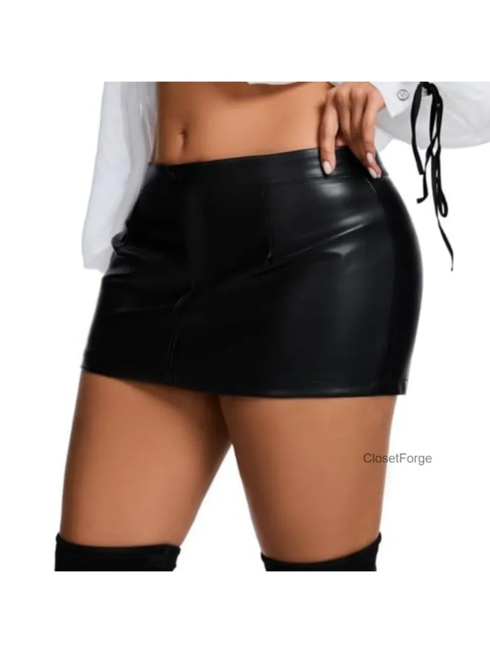 Faux Leather High Waist Skort with Shorts Hidden Inside, Stretchy PU Leather